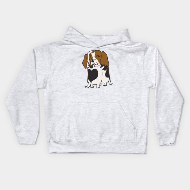 Basset Hound Hugs Kids Hoodie by huebucket